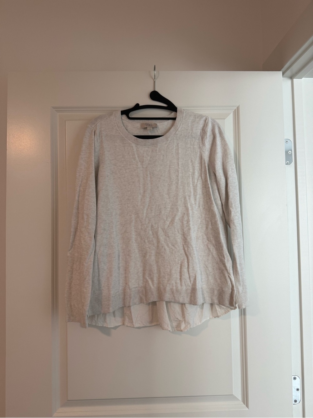 LOFT Cream Ribbed Crewneck Sweater